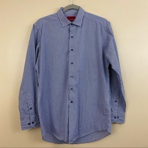 Men’s Alfani, long sleeve, bottom down shirt, blue and white gingham check shirt